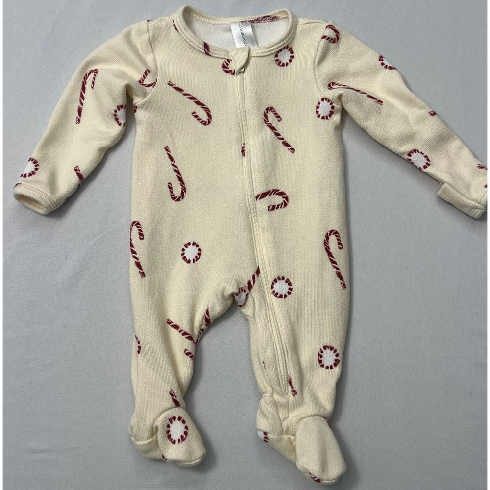 Modern Moments by Gerber Newborn Candy Cane Footed Sleeper Cream Red Pajamas